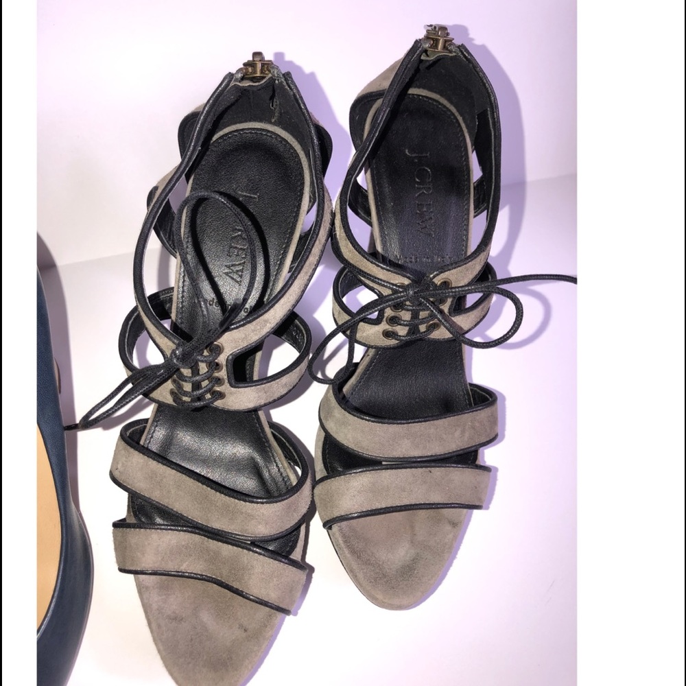 J.Crew Heels Open Toe Leather Suede Lace Up Taupe